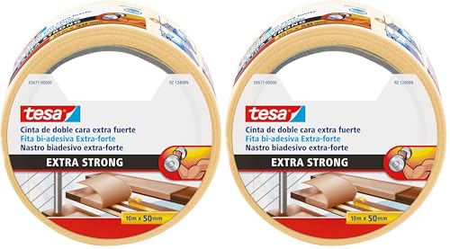 tesa Cinta de doble cara extra fuerte, 10 m x 50 mm (Paquete de 2)