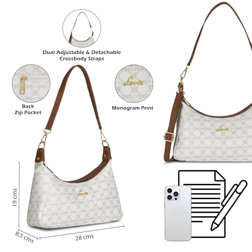 Image of Lavie Women's Monogram Leona 2-Compartment Hobo Bag | Hobo Handbag for Work | Ladies Purse | Stylish Shoulder Bag | Gift For Women