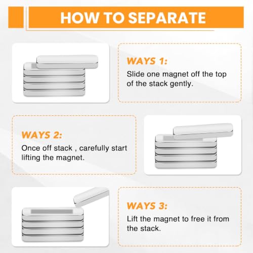 Image of MIKEDE Strong Neodymium Magnets, Rare Earth Magnet with Adhesive Backing | Super Strong Bar Magnets, Waterproof Heavy Duty Magnet Strip for Fridge, Office, Crafts, DIY, 30x10x5 mm, 20Pcs, Silver