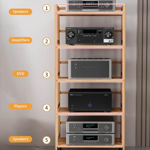 Almacenamiento para componentes estéreo en estante de audio regulable 6