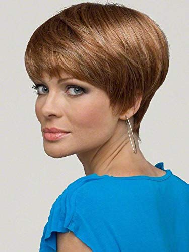 Miniatura 4 de JoAnne peluca  Envy Pelucas 5.75 pulgadas corto Breezy Pixie corte Wispy Full Fringe sintético Monofilamento parte superior Flequillos capas natural