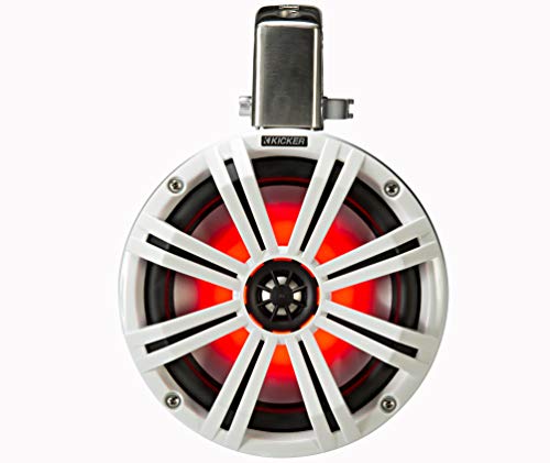 Image of KICKER KMTC65W 6.5 inch Loaded Marine Wake Tower Enclosures with 45KM654L Speakers - White Grills and Enclosures