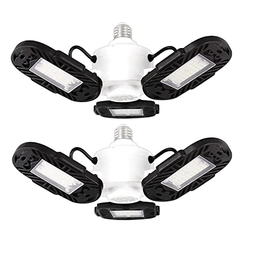 OOOLED 2 Pack LED Garage Lights, 80W LED Garage Lighting, Deformable LED Garage Lights Supporting E26 Screw Socket, 9600LM 6500K Super Bright White, LED Lights for Garage, Workshop, Basement