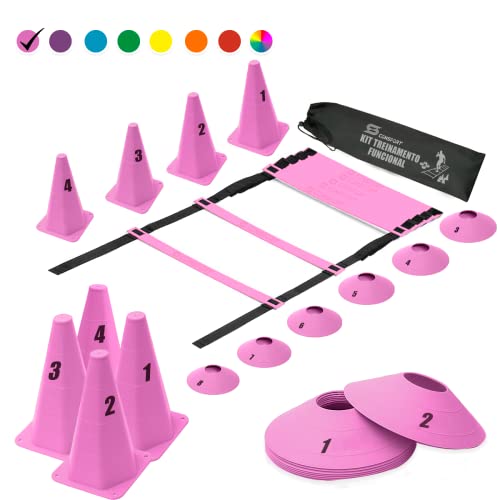 Kit Treino Agilidade Funcional Ginastica Futebol 4 Cones + 6 Chapeu Chines + 1 Escada De Agilidade (