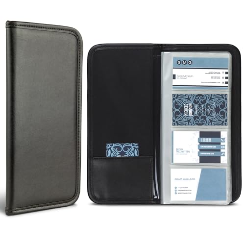 Samsill Professional Business Card Organizer with Padded Cover, Card Holder for 160 Cards, Black