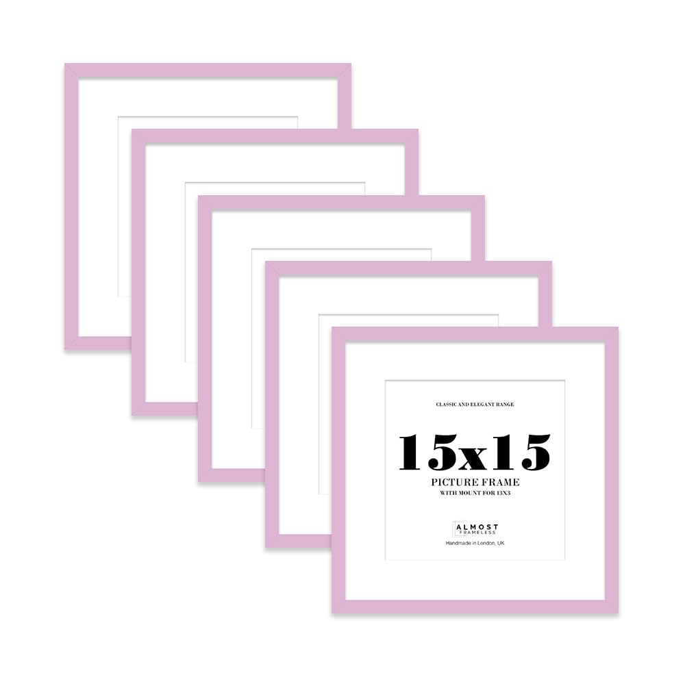 15x15 Lilac Picture Frame with Mount for 13x13 Photos, Prints - Modern Square Wall Frame, Set of 5