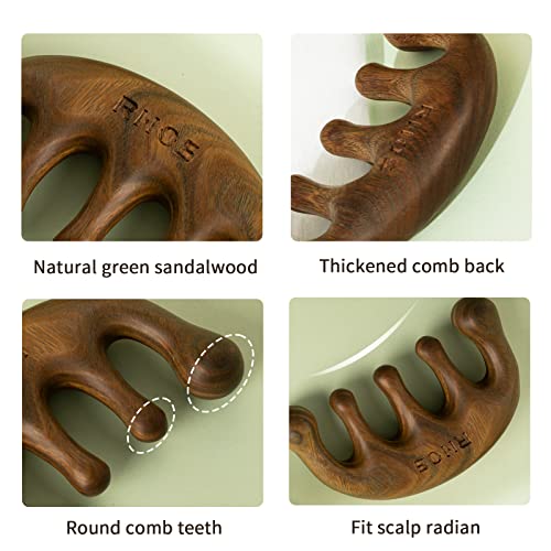 Rhos Wooden Massage Comb,Gua Sha Comb-Green Sandalwood Hair Comb For Head Scalp/Facial/Body Massage,Anti-Static Wooden Wide Tooth Hair Comb For Men&Women-Small Portable Wooden Comb For Travel #TOP1