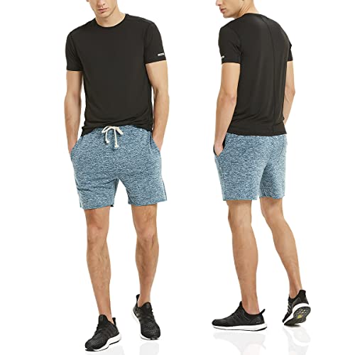 Zengjo Mens Sweat Shorts With Pockets 6 Inch Inseam(Marled Blue,M) #TOP3