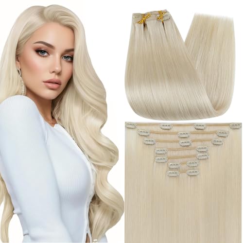 Image of Full Shine Clip in Extensions White Blonde Human Hair Clip in Extensions | Seamless Design for Women, for Pixie Cut, 10 Inch 7 Pcs 95g