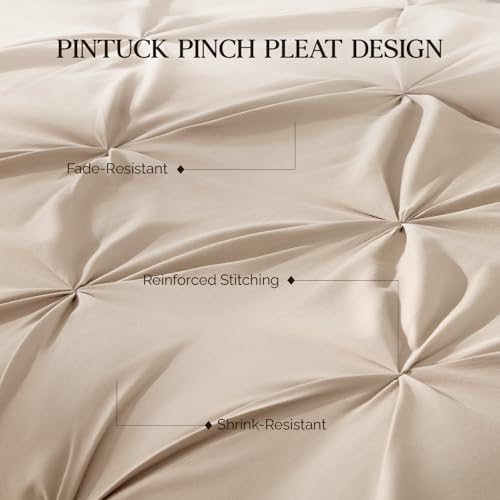 Image of Andency Oversized King Pinch Pleat Comforter Set (120 inchx98 inch),3 Piece Lightweight Pintuck Bedding Comforters & Sets, Fluffy Down Alternative Comforter with 2 Pillow Shams for All Season,Wheat