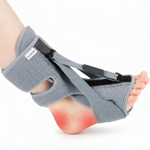 Image of Plantar Fasciitis Night Splint, Adjustable Foot Drop Brace for Achilles Tendon Support, Sleeping Stretch Boot for Heel Pain Relief, Soft Day Night Ankle Support for Men Women (1PC-Grey)