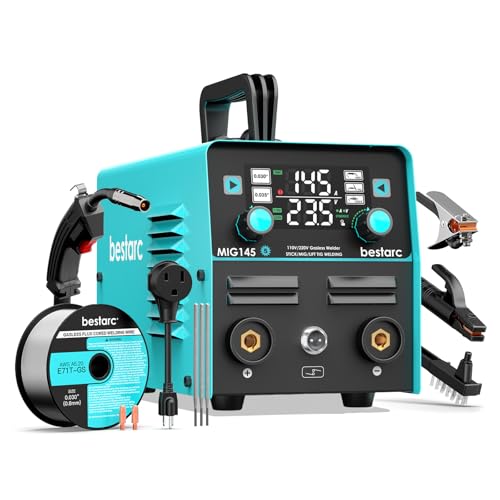 Image of bestarc 145A MIG Welder, 110V/220V Gasless Flux Core MIG Welder/Lift TIG/Stick 3 in 1 Synergic MIG145 5GEN Welding Machine, Portable Flux Welder with Digital Screen Display