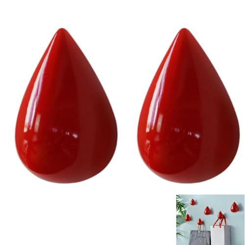 PIYYQNY Ganchos De Pared 2 Piezas Perchero De Pared Con Gota De Agua Gancho Decorativo De Pared Para Colgar Ropa Toallas Mochilas Correas Para Perros(Rojo H95mm)