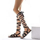 IQOAIJ Sandalias Planas para Mujer Botas De Verano Punta Abierta Gladiador Sandalia Casual Chanclas Zapatos,1,35CN