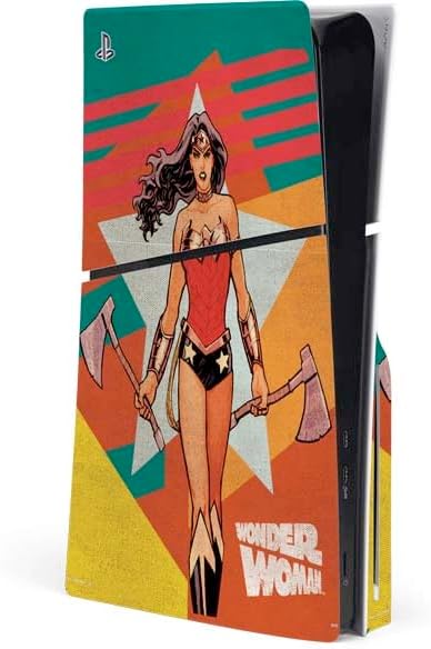 Skinit Decal Gaming Skin Compatible with PS5 Slim Disk Console - Officially Licensed DC Comics Wonder Woman Ready to Fight Design
