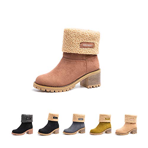 Hitmars Botas Mujer Invierno Forradas Cálidas Botines Ante Plataforma Zapatos Nieve Cómodos Casual Marrón EU 38