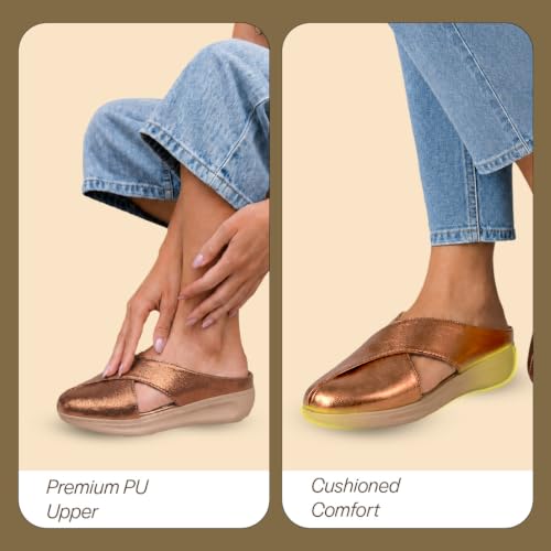 Image of FAUSTO Women Criss Cross Strap Design Perforated Slip On Shoes | Back Open Casual Shoes for Office, Outdoor, Party