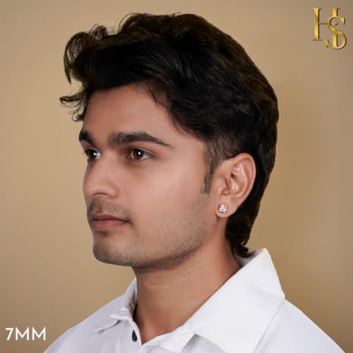 Image of HIGHSPARK 925 Silver Men's Square Solitaire Stud Earring | 92.5 Sterling Silver and Diamond like Brilliance Sparkling Zirconia | Single Stud for Men | Lovely Gift