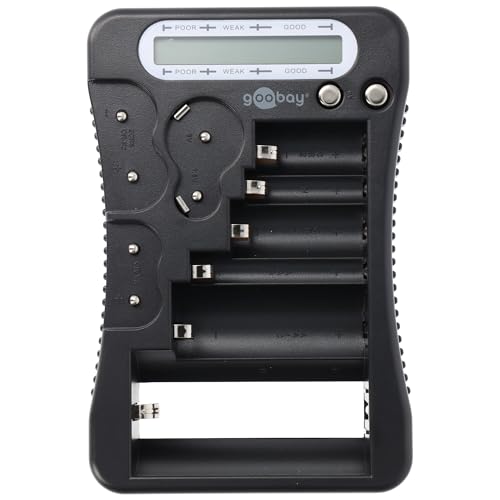 goobay 64889 comprobador universal de batería y pilas para AAA/AA/C/9V/D/N & 1,5V pila de botón, Probador pantalla LCD, negro