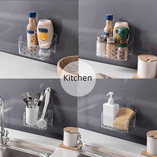 Ettori Shower Caddy,Small Shower Basket,Wall Mounted No Drilling Adhesive Storage for Bathroom and Kitchen,Clear Plastic