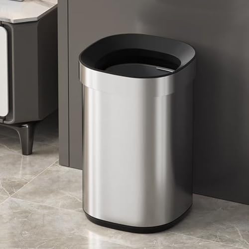 Image of 4 Gallon Fingerprint Proof Stainless Steel Kitchen Trash Can, Garbage Can with Removable Inner Bucket, Silver, Open Top Metal Wastebasket, for Bathroom Office Hotel (Sliver)