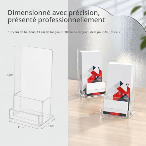 TCETCY Lot de 2 Porte-brochures Acrylique Transparent – Format A6 – Support pour Dépliants, Flyers, Menus, Cartes de Visite – Supports Acrylique A6 Autonomes pour Bureau, Hôtel, Restaurant, Expo – vue 2