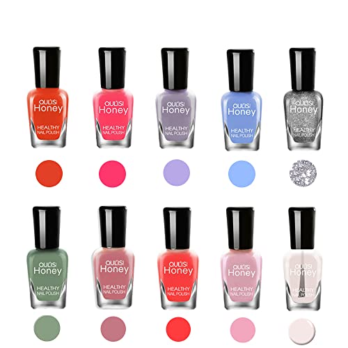TEEROVA Lot de vernis à ongles, non toxiques et à séchage rapide, sans odeur, à base d'eau (lot E (8 ml x 10))