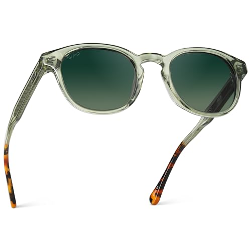 WMP Eyewear - Men's Retro Round Oval Polarized Sunglasses, Lightweight Acetate Frame, UV Protection, Metal Core Design