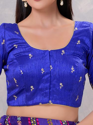 Image of Vamas Women's Silk Padded Self Design Half Sleeve Readymade Saree Blouse (X-1166.ELB)
