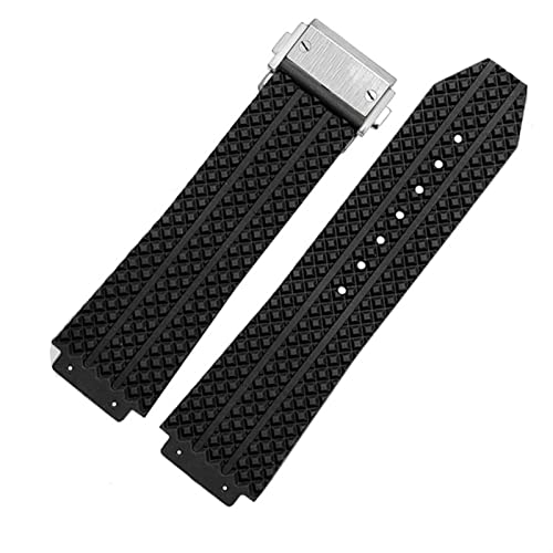 HAODEE Para Hublot BIG BANG auténtica correa de reloj de acero inoxidable sin hebilla herramienta nueva correa de reloj de goma de silicona negra para hombre 25*19mm ( Color : Diamond , Size : 25X19mm