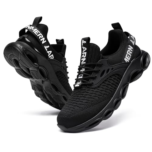LARNMERN Steel Toe Shoes for Men Safety Shoes Work Sneakers Comfortable Safety Toe Sneakers Work Lightweight Colorful Zapatos de Seguridad (11.5,Deep Black)