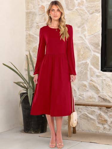 ANRABESS Women Long Sleeve Casual Midi Dress, Bright Red, XXL — view 3
