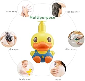 Super Cute 3D Soap Dispenser for Bathroom Toilet Kitchen Dish Soap Shampoo Lotion Hand Sanitizer Shower Cartoon Animal Duck Birthday Gift Empty Refillable Pump Bottle Yellow Blue