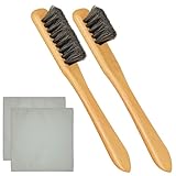 Set di pennelli per dettagli in crine di cavallo, 2 misure di spazzole per la pulizia dell'argento + 2 panni per la pulizia dell'argenteria, set per lucidatura, posate, metallo, argenteria, gioielli