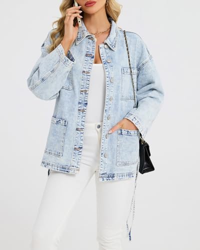 Kedera Women's Oversized Denim Jackets with Side Tie Western Boho Boyfriend Long Jean Coat Casual Denim Shacket Jackets4