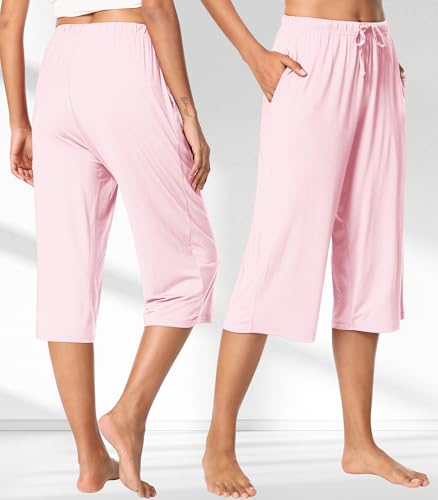 Image of WiWi Bamboo Viscose womens capri pants Wide Leg Pajama Super Soft Lounge knit Sleep shorts Cooling Pj Bottoms S-XXL