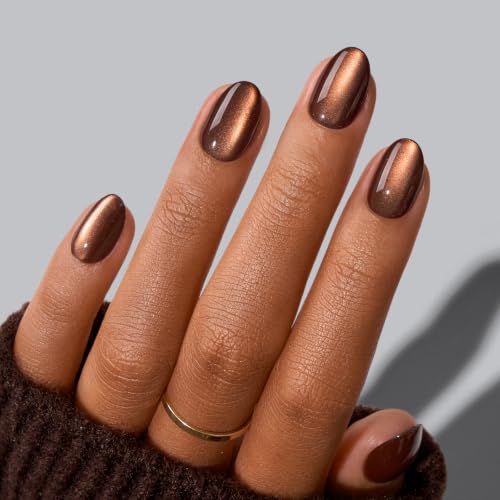 BTArtbox Press On Nails, Extra Short Oval Brown Nails, 32Pcs Full Kit
