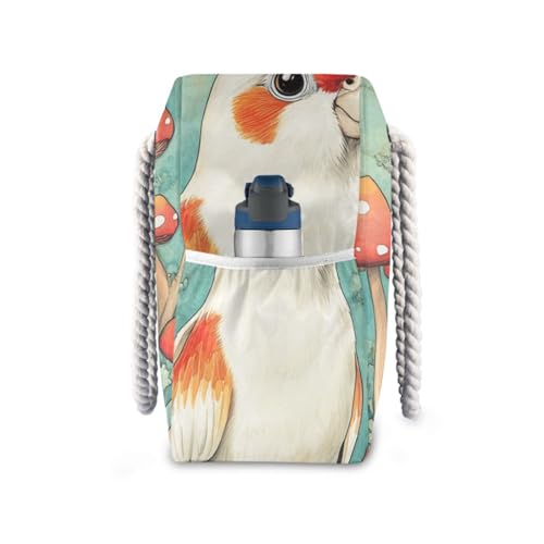 Cute Cartoon Cockatiel Mushroom Sandproof Women Tote Bags with side pocketes Bag With Zipper for Pool Gym Grocery Travel3