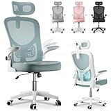 Silla Escritorio Ergonómica - Silla Oficina Ajustable y Reclinable con Soporte Lumbar, Reposacabezas Ajustable, Reposabrazos Plegables, Malla Transpirable, Ruedas Giratorias 360°, Soporta 120 kg