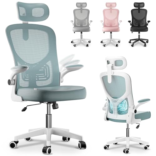 Silla Escritorio Ergonómica - Silla Oficina Ajustable y Reclinable con Soporte Lumbar, Reposacabezas Ajustable, Reposabrazos Plegables, Malla Transpirable, Ruedas Giratorias 360°, Soporta 120 kg