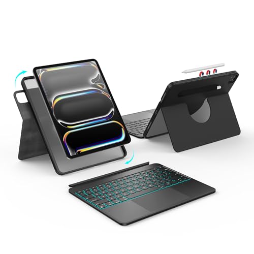Image of accrosoo for iPad Air 13(M3 2025/ M2 2024) and iPad Pro 13 inch (M4) 2024 and iPad Pro 12.9 (6th, 5th, 4th, 3rd Gen), Magnetic Rotatable & Detachable Full Protect with Trackpad & 7 Backlits,Black