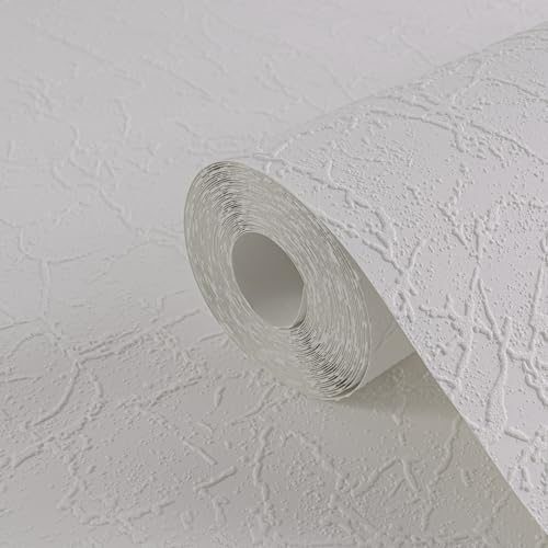 A.S. Création Strukturprofiltapete in Putz Optik stark strukturiert 10,05 m x 0,53 m weiß Made in Germany 251718 2517-18