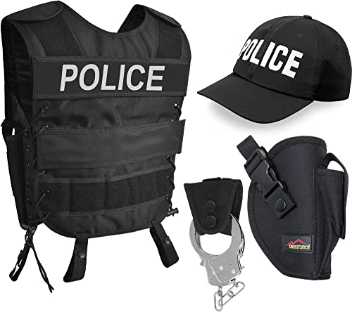 normani POLICE Kostüm für Damen und Herren - UNISEX (XS-6XL) - bestehend aus Weste mit Patch, Holster, bestickter Cap, Handschellen + Handschellenhalter Größe XL/XXL
