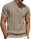 PJ PAUL JONES Mens Polo Shirt Short Sleeve Textured Knit Polo Shirts Casual Lightweight T Shirts Camel 2XL