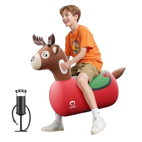 QPAU Aufblasbarer Rentier-Hüpfer Bouncy-Spielzeug mit Stoffbezug &...