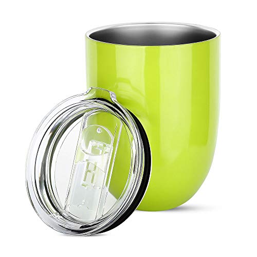 PPUNSON Tumbler with Lid-Stainless Steel Insulated Stemless Glass Cup for Wine Water Coffee Drinks Champagne Cocktail, Green