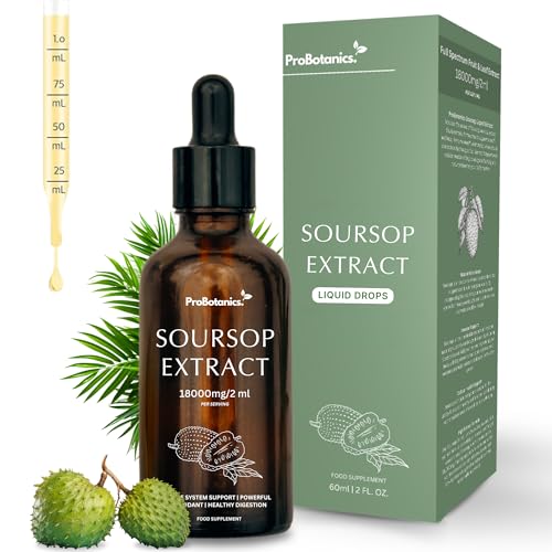 Soursop Drops for Cell Support & Regeneration | High Strength 600mg Per Serving (30:1 Extract Equiv. to 18000mg) | Potent Antioxidant & Immune Support - One Month Supply - 60ml