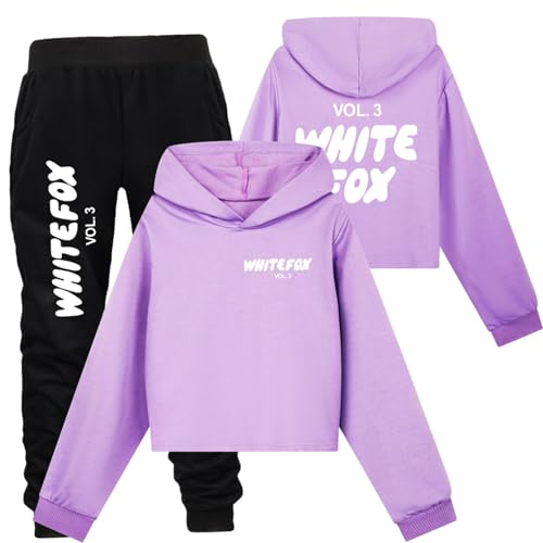 Kids Tracksuit Full Set Girls Boys 2 Piece Preppy Clothes Outfit Long Sleeve Pullover Jumper Crop Top Hoodie and Loose Sweatpants Bottom Jogging Pants Running Walking Track Suit (Purple, 8-10 Years)