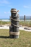DRH - Ocean’s Perch Pelican on Wood Piling Garden Bird Decor - Coastal Decor - Pelicans Bird Statue - Beach Fisherman’s Rope on 3 Wooden Stumps - Nautical Decoration for Any Home Office