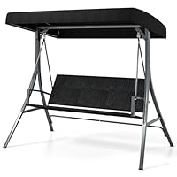 COSTWAY 3 Seater Garden Swing Chair, Outdoor Indoor Canopy Swing with Rattan Seat Back and Adjustable Shade, 450kg Max Load Metal Frame Hammock Swinging Bench Lounger Seat